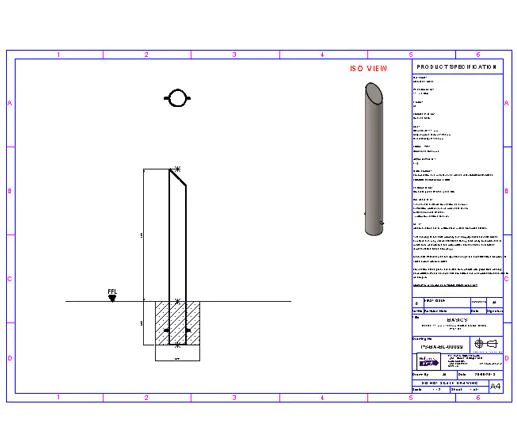 stainless steel mitre top bollard dims