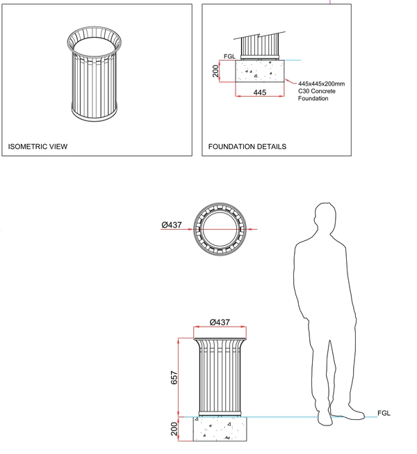 Ollerton M3 Contemporary Stainless Steel Flared Top 40L Litter Bin
