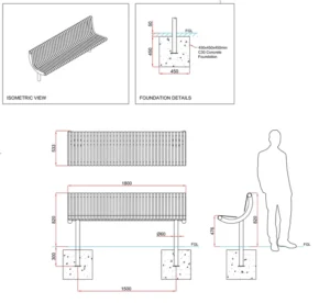 Ollerton M3 Contemporary Straight Stainless Steel Seat dimensions