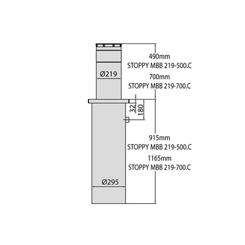 stoppy mbb 500 automatic bollard dimensions
