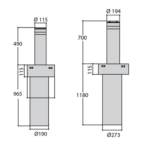 BFT Stoppy B 500 rising bollard automatic dimensions