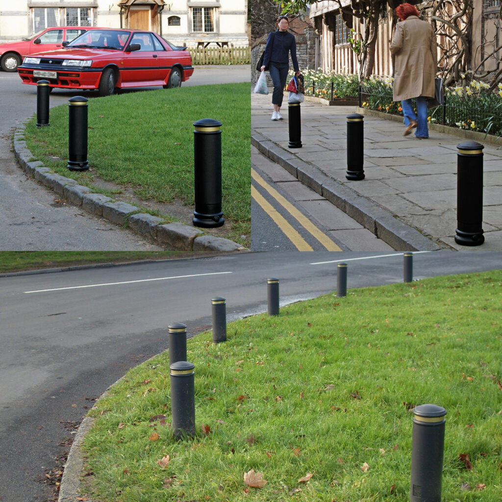 edgeminder plaster bollards on the side of a street