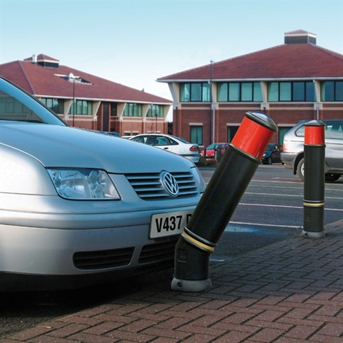 flexible bollards being hit by a car