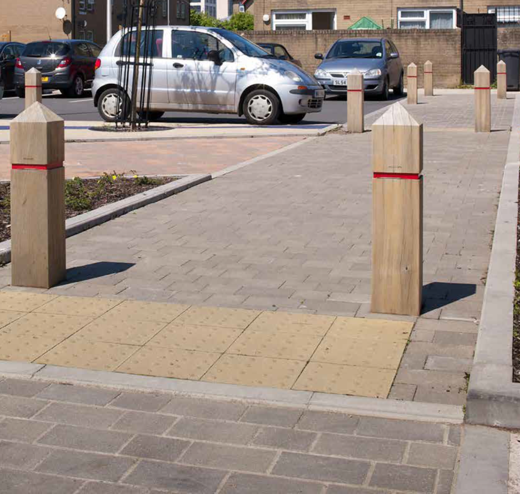 Square timber bollard insitu