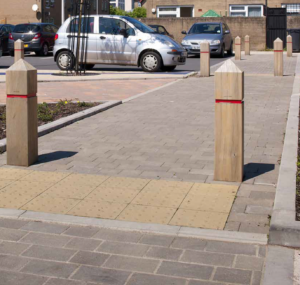 Square timber bollard insitu